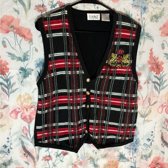 Vintage Red and Black Plaid Vest with Embroidery - Picture 3 of 11